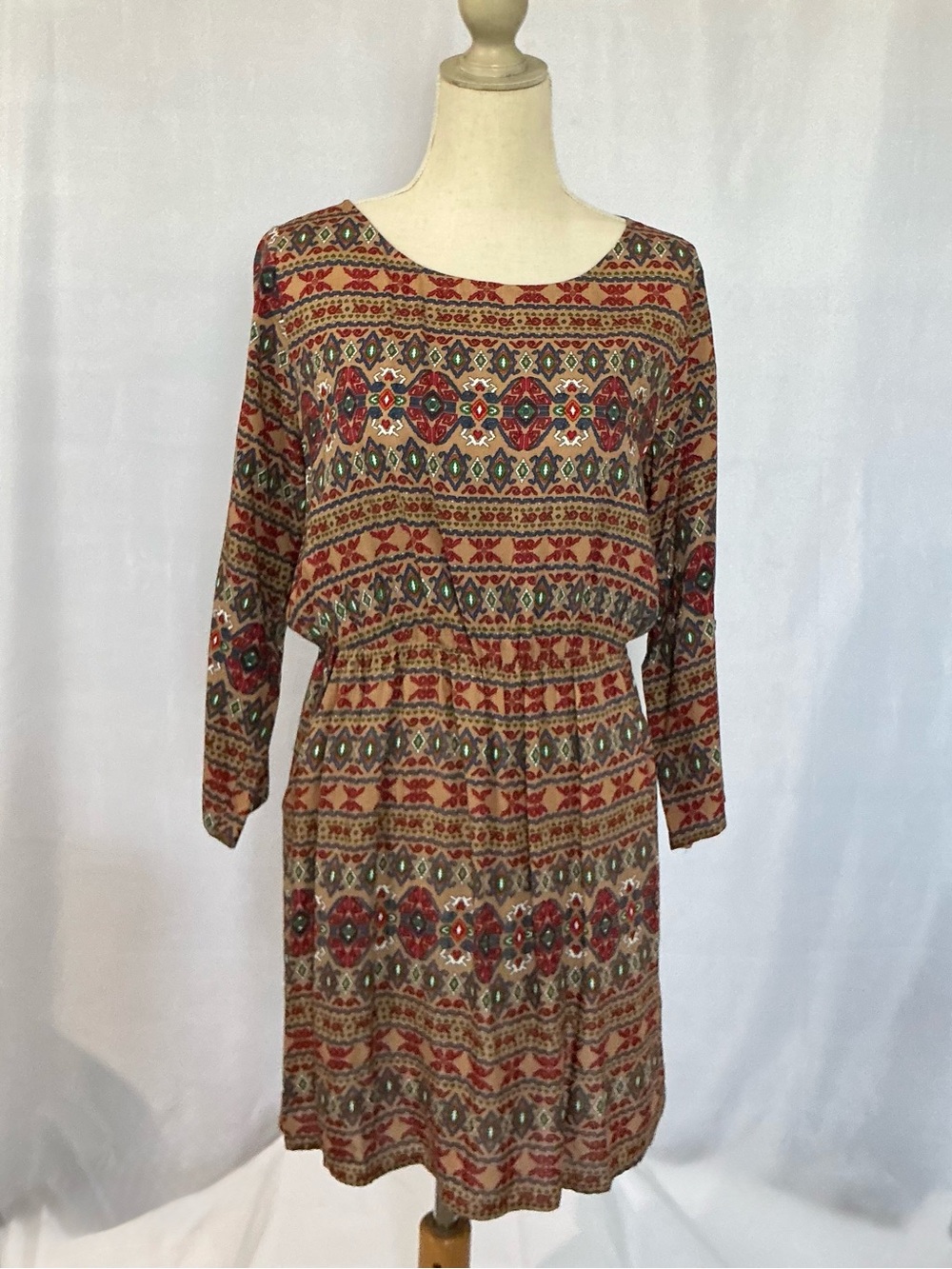 Mittoshop Boho Southwestern Geometric Print Dress Large